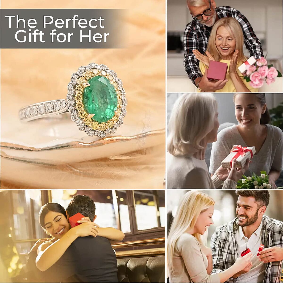 Modani Emerald, Natural Yellow and White Diamond Accent 1.80 ctw Ring in 14K White Gold, Double Halo Ring, Diamond Halo Ring, Wedding Ring (Size 6) image number 4