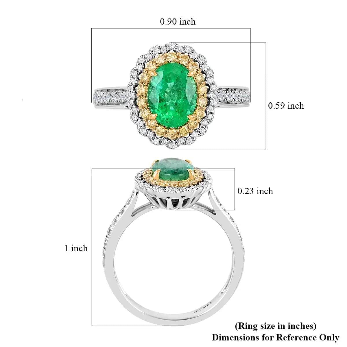 Modani Emerald, Natural Yellow and White Diamond Accent 1.80 ctw Ring in 14K White Gold, Double Halo Ring, Diamond Halo Ring, Wedding Ring (Size 9) image number 6