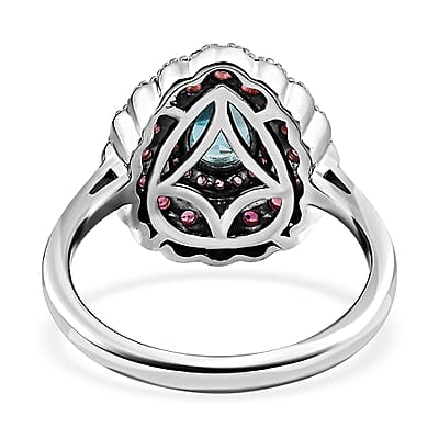 Madagascar Paraiba Apatite and Multi Gemstone Ring in Vermeil RG and Platinum Over Sterling Silver (Size 10.0) 1.75 ctw