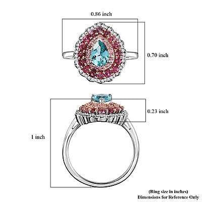 Madagascar Paraiba Apatite and Multi Gemstone Ring in Vermeil RG and Platinum Over Sterling Silver (Size 10.0) 1.75 ctw
