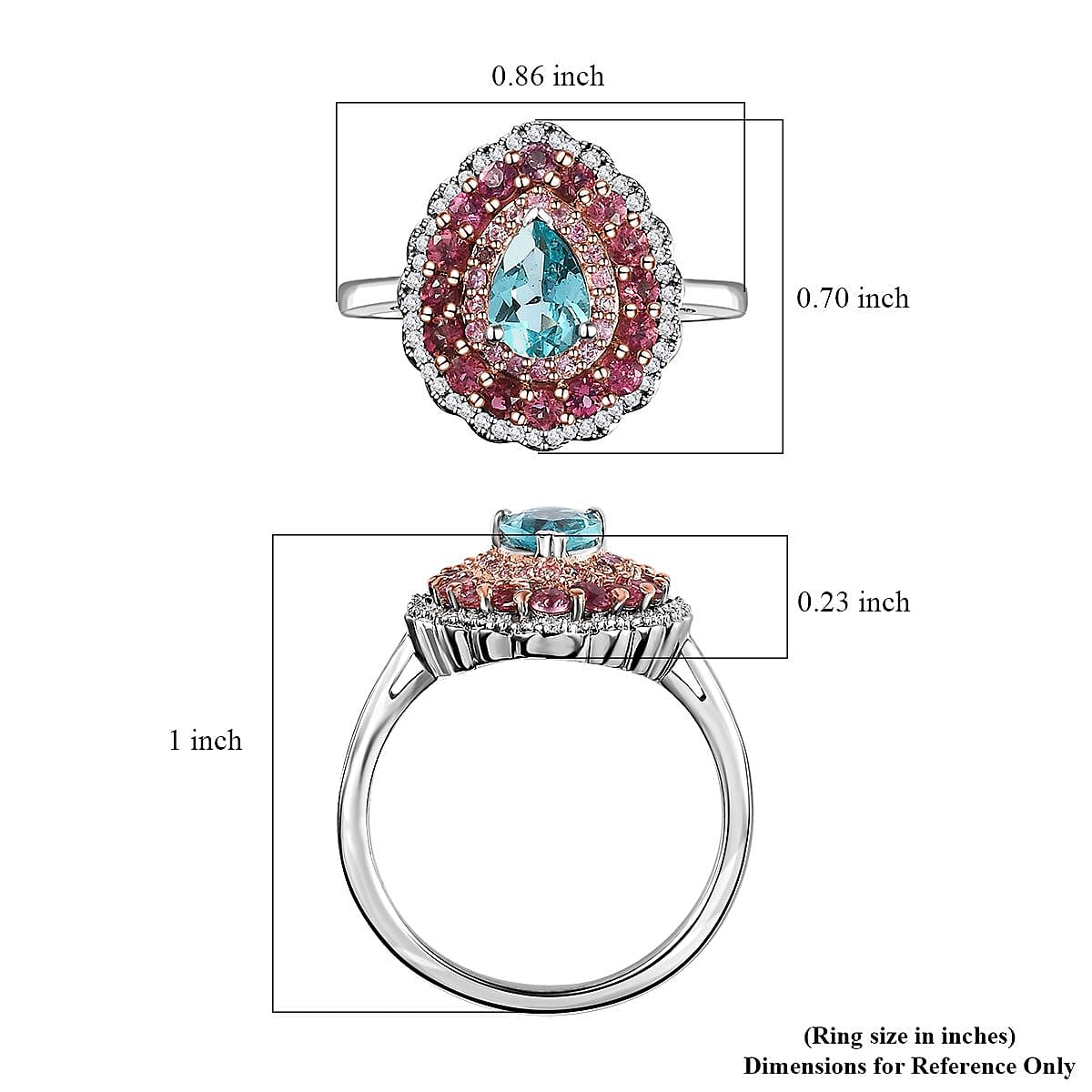 Madagascar Paraiba Apatite and Multi Gemstone Ring in Vermeil RG and Platinum Over Sterling Silver (Size 5.0) 1.75 ctw image number 5