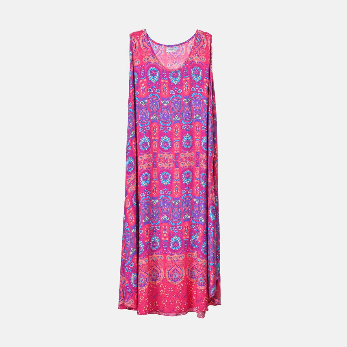 Tamsy Pink Bandana A-Line Viscose Sleeveless Dress - One Size Plus image number 0