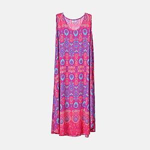 Tamsy Pink Bandana A-Line Viscose Sleeveless Dress - One Size Plus