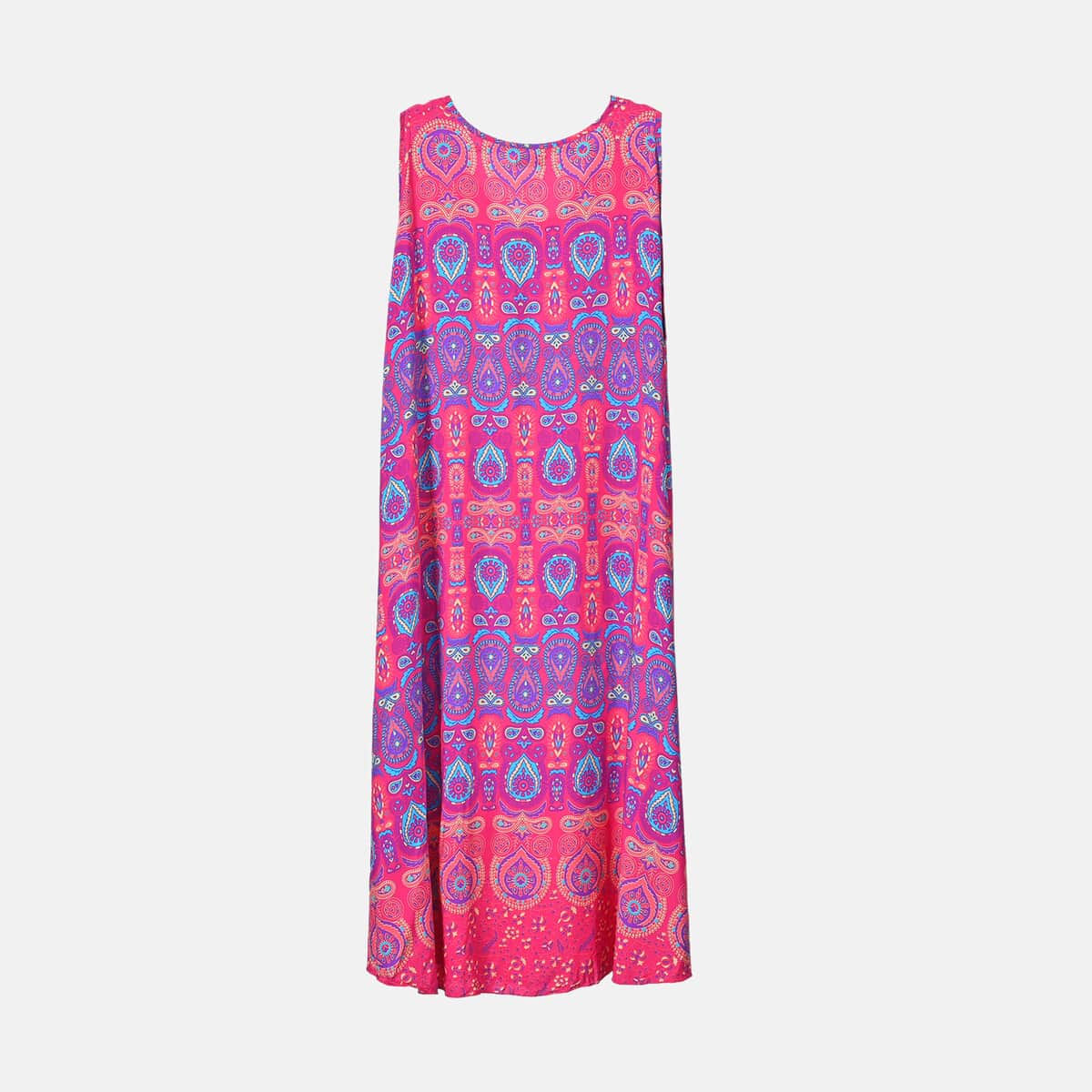 Tamsy Pink Bandana A-Line Viscose Sleeveless Dress - One Size Plus image number 1