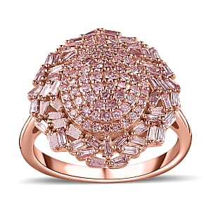 Natural Pink Diamond 1.00 ctw I3 Cluster Ring in Vermeil Rose Gold Over Sterling Silver (Size 10.0)
