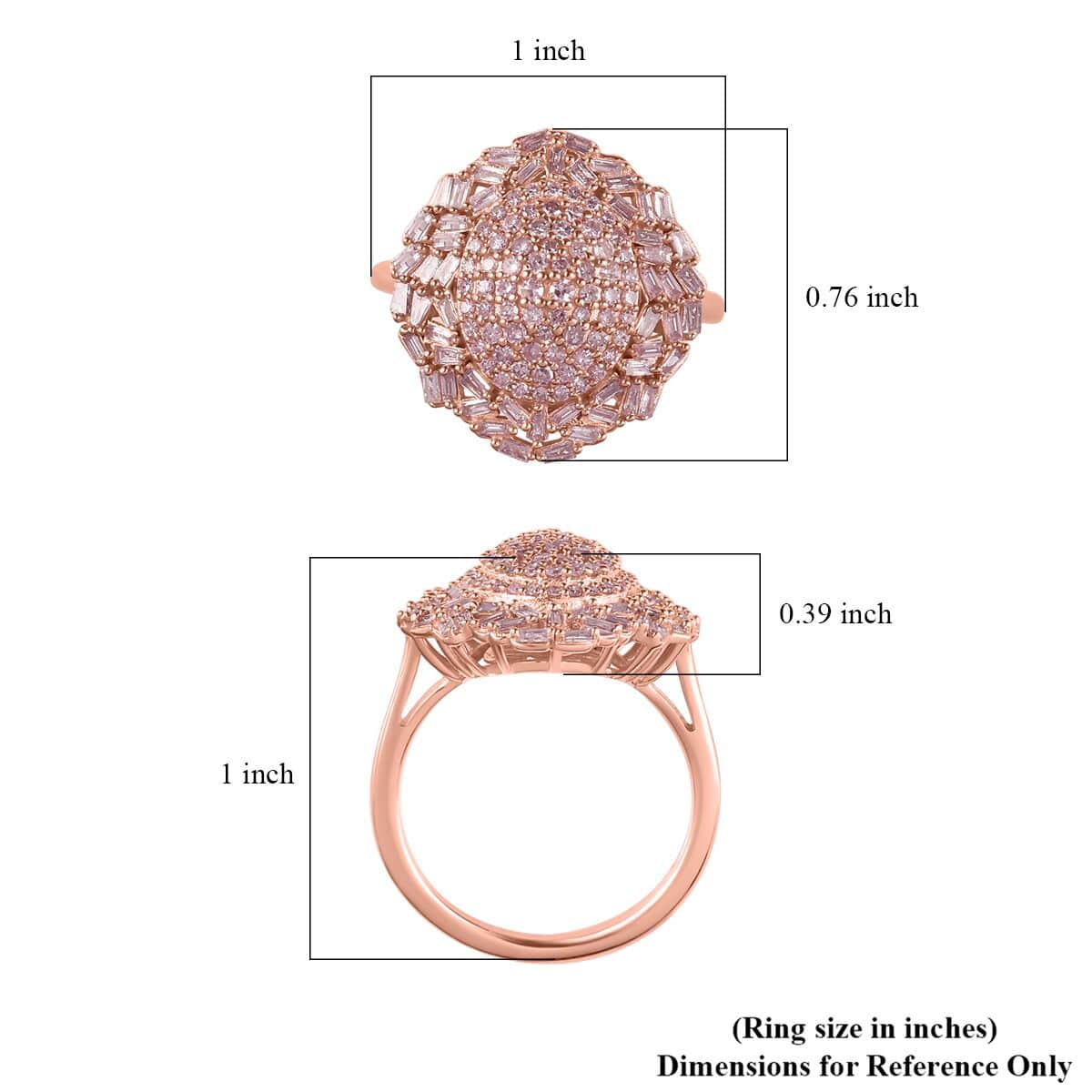 Natural Pink Diamond I3 Cluster Ring in Vermeil Rose Gold Over Sterling Silver (Size 10.0) 1.00 ctw image number 5