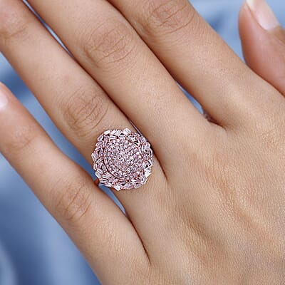 D'Joy Natural Pink Diamond I3 1.00 ctw Lightburst Ring in 18K Vermeil Rose Gold Over Sterling Silver (Size 6.0)