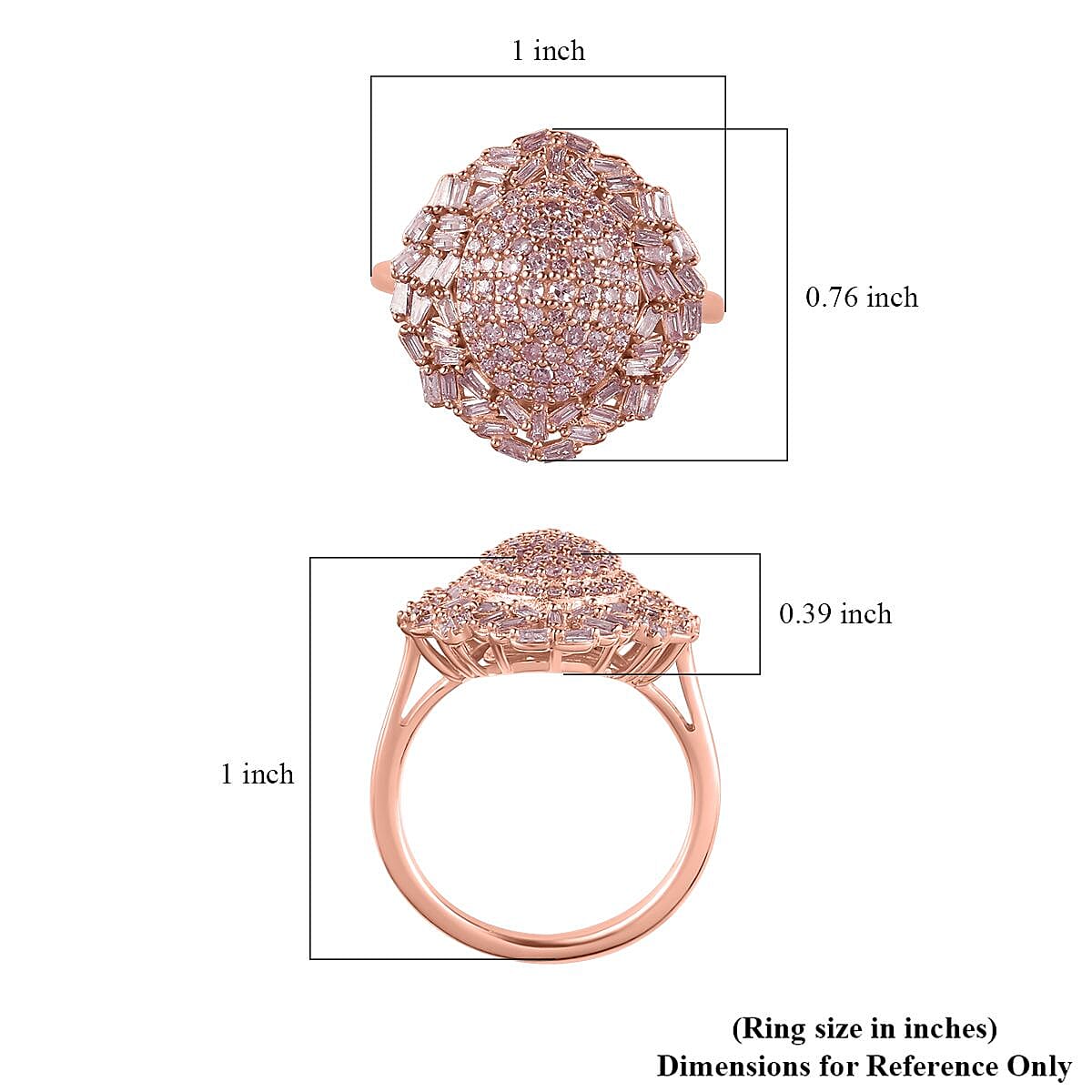 D'Joy Natural Pink Diamond I3 1.00 ctw Lightburst Ring in 18K Vermeil Rose Gold Over Sterling Silver (Size 7.0) image number 5