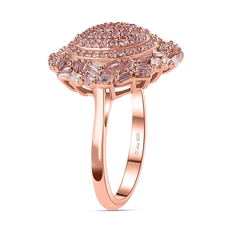 D'Joy Natural Pink Diamond I3 1.00 ctw Lightburst Ring in 18K Vermeil Rose Gold Over Sterling Silver (Size 8.0)