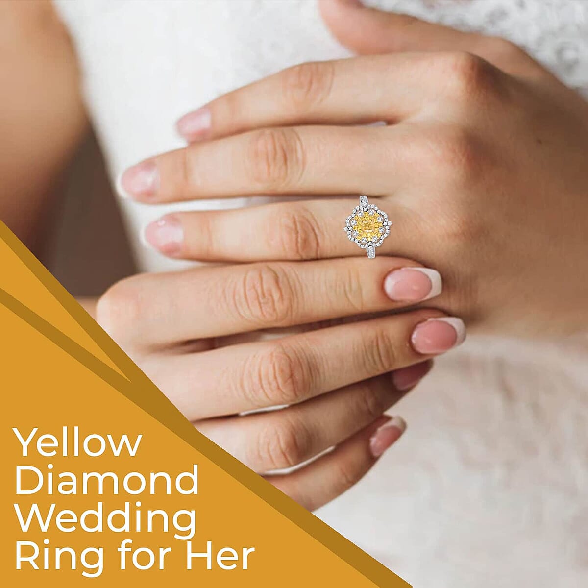 Natural Yellow And White Diamond Flower Ring, Yellow Diamond Ring, Floral Cluster Ring, 14K White Gold Ring, Wedding Ring For Her 1.00 ctw (Size 11) image number 3