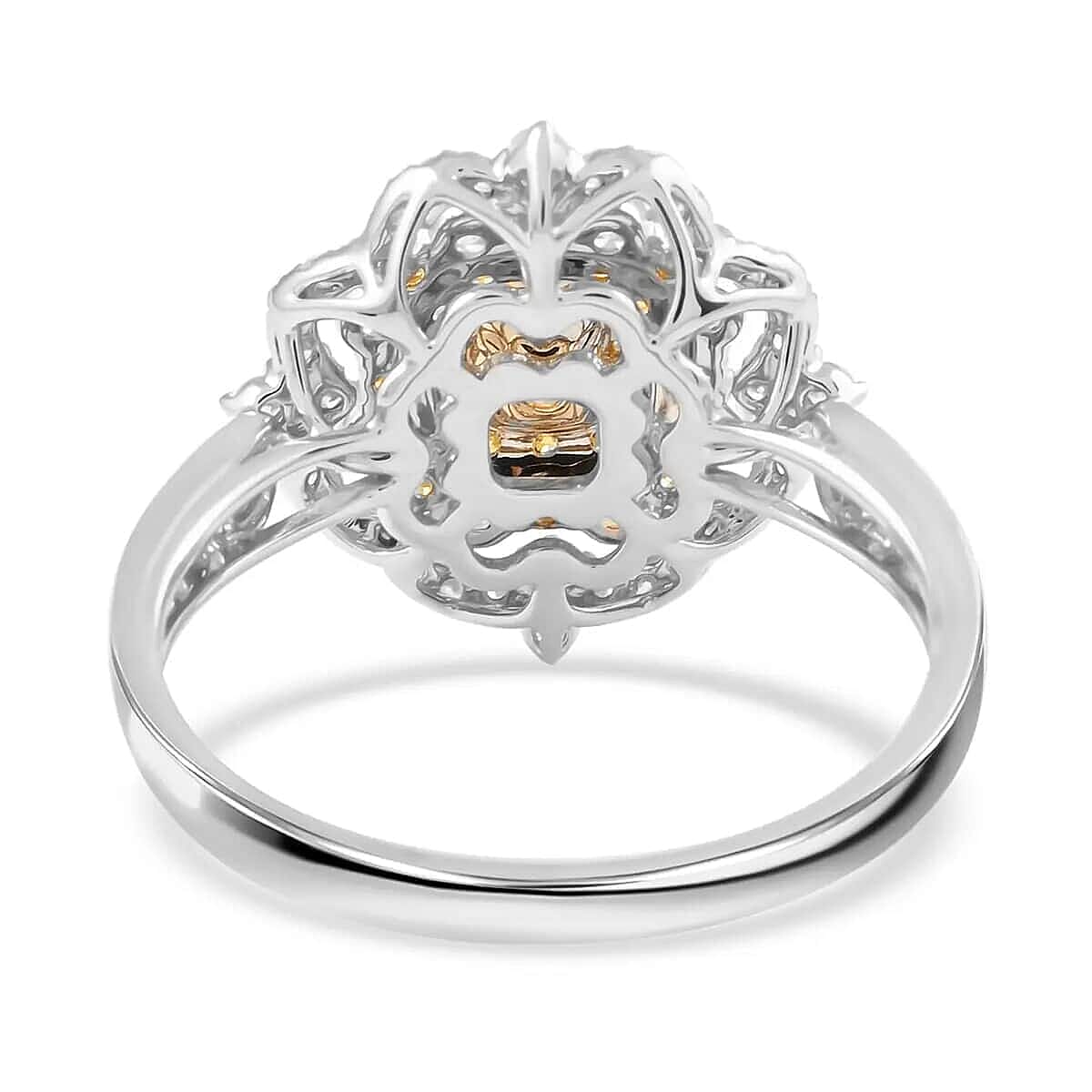 Natural Yellow And White Diamond Flower Ring, Yellow Diamond Ring, Floral Cluster Ring, 14K White Gold Ring, Wedding Ring For Her 1.00 ctw (Size 11) image number 5