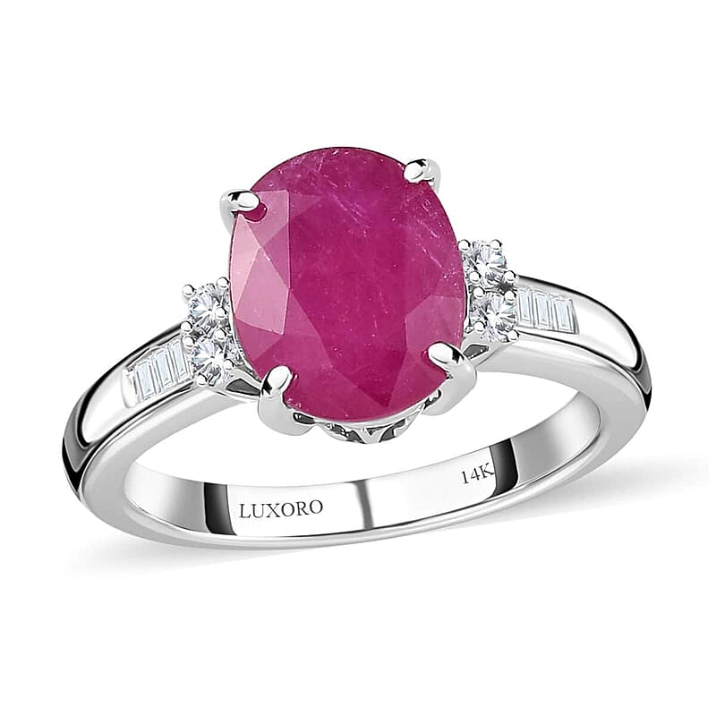 Luxoro 14K White Gold AAA Mozambique Ruby and G-H I2 Diamond Ring (Size 10.0) 3.25 ctw