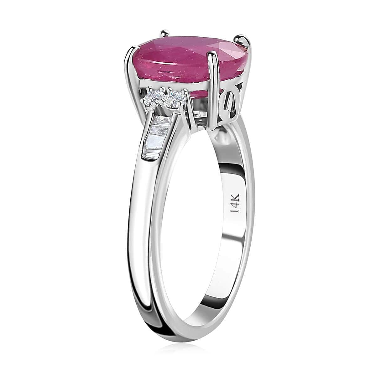 Luxoro 14K White Gold AAA Mozambique Ruby, Diamond (G-H, I2) Ring (Size 10.0) 3.25 ctw image number 3