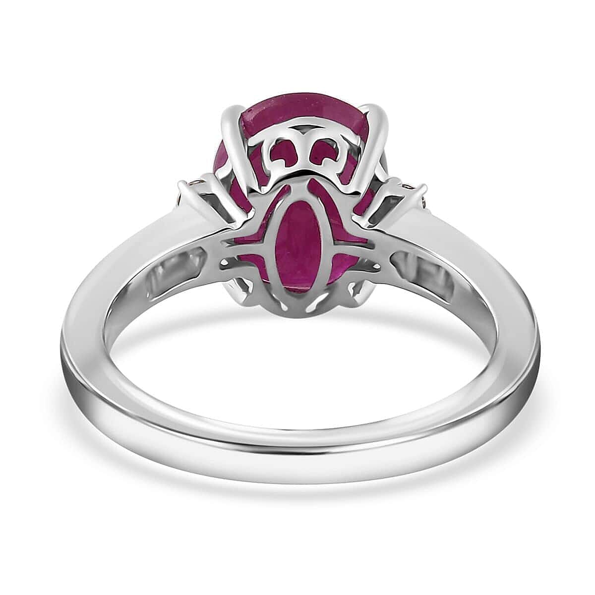 Luxoro 14K White Gold AAA Mozambique Ruby, Diamond (G-H, I2) Ring (Size 10.0) 3.25 ctw image number 4