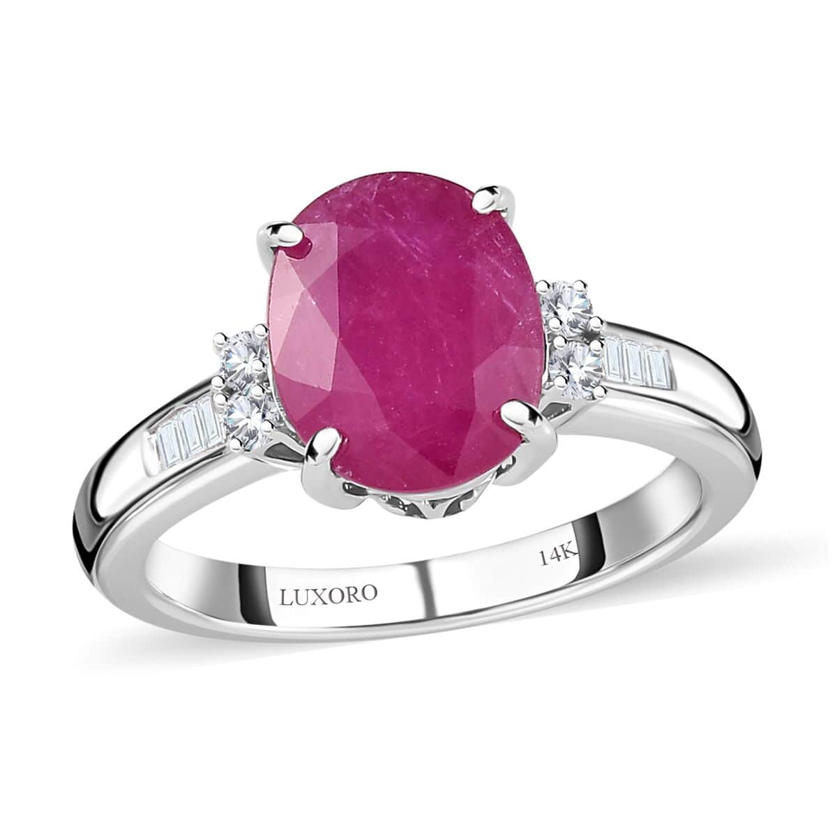 Luxoro 14K White Gold AAA Mozambique Ruby and G-H I2 Diamond Ring (Size 6.0) 3.25 ctw image number 0