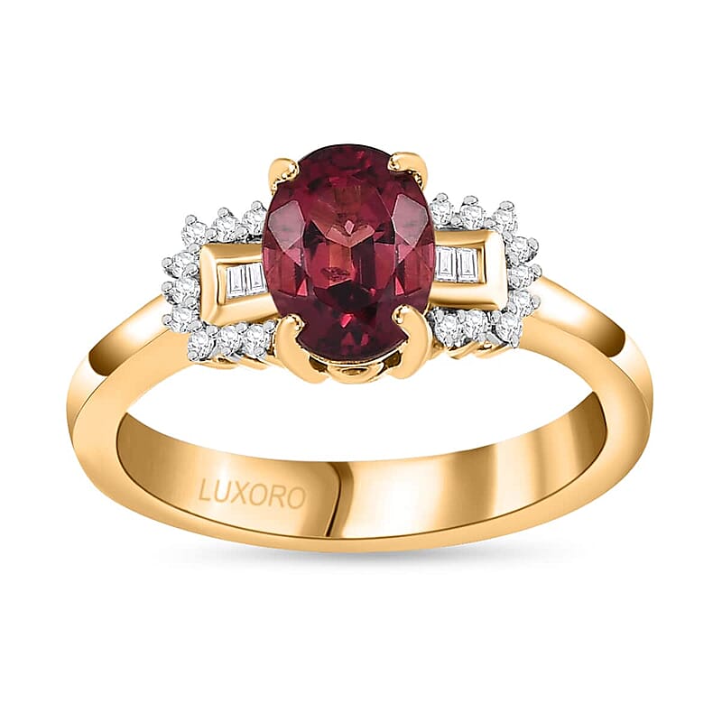 Luxoro 10K Yellow Gold AAA Ouro Fino Rubellite, Diamond (G-H, I2) Ring (Size 10.0) 1.45 ctw