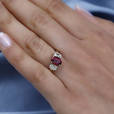 Luxoro 10K Yellow Gold AAA Ouro Fino Rubellite, Diamond (G-H, I2) Ring (Size 10.0) 1.45 ctw