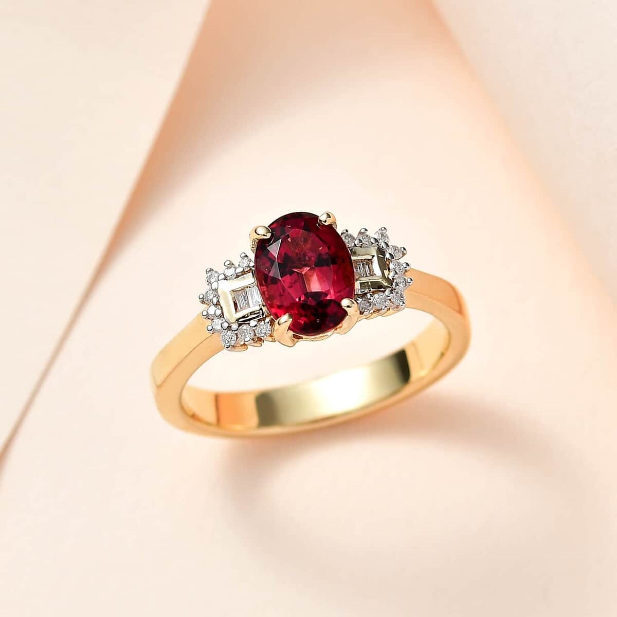 Luxoro 10K Yellow Gold AAA Ouro Fino Rubellite, Diamond (G-H, I2) Ring (Size 10.0) 1.45 ctw image number 1
