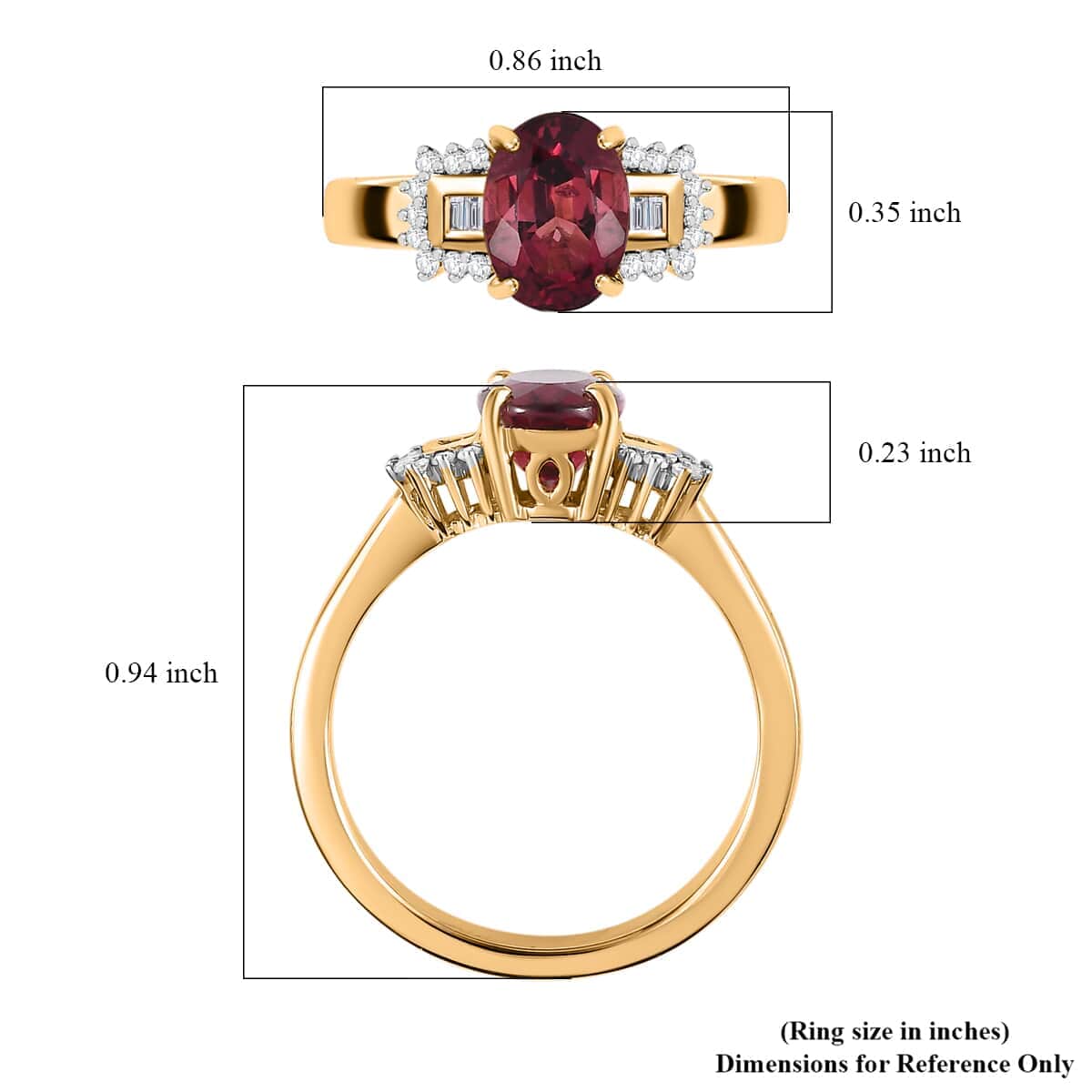 Luxoro 10K Yellow Gold AAA Ouro Fino Rubellite and G-H I2 Diamond Ring (Size 6.0) 1.45 ctw image number 5