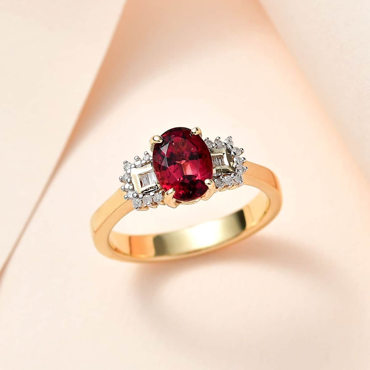 Luxoro 10K Yellow Gold AAA Ouro Fino Rubellite and G-H I2 Diamond Ring (Size 7.0) 1.45 ctw image number 1