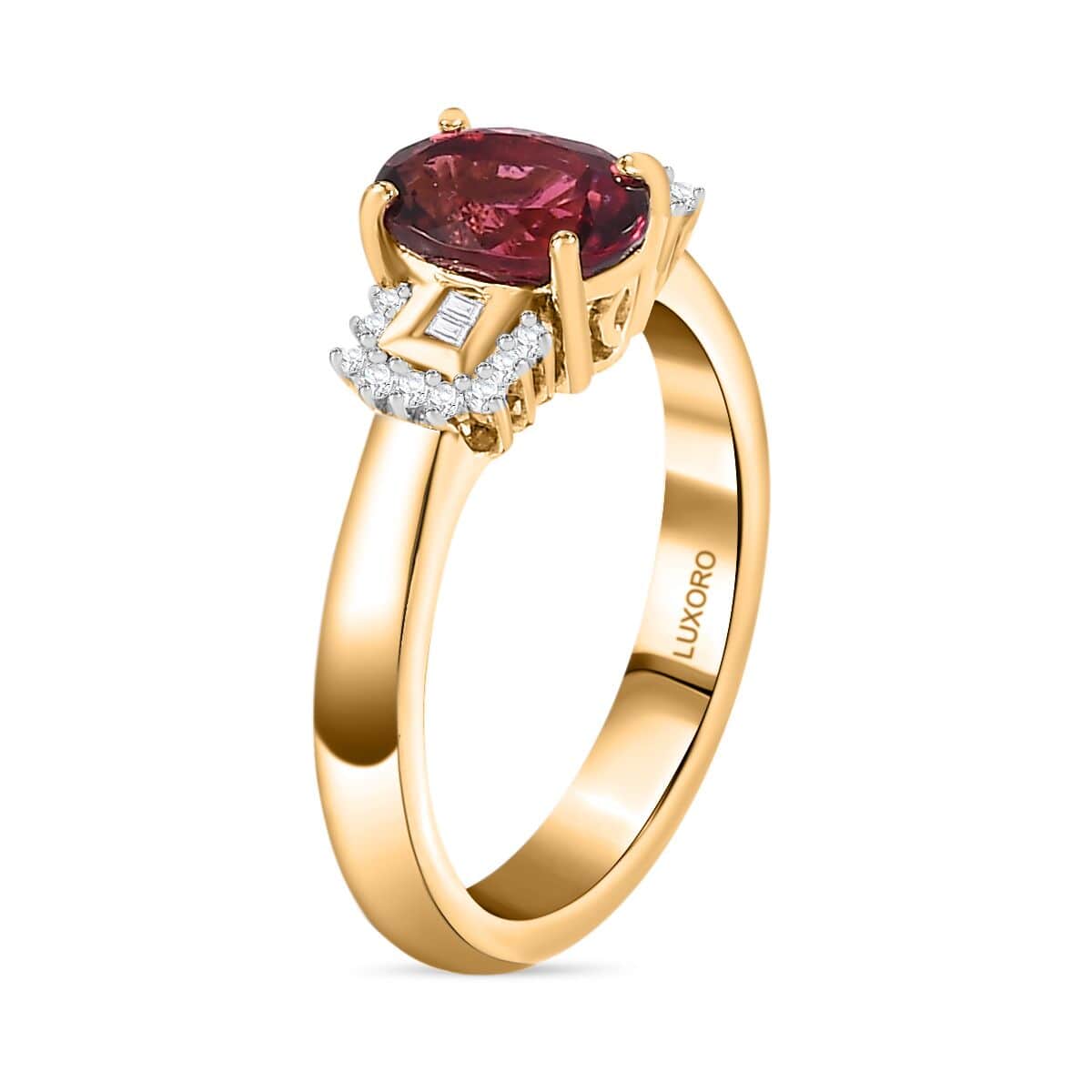 Luxoro 10K Yellow Gold AAA Ouro Fino Rubellite and G-H I2 Diamond Ring (Size 7.0) 1.45 ctw image number 3