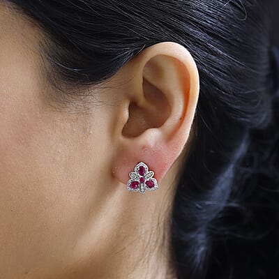 Ouro Fino Rubellite and Multi Gemstone Earrings in Platinum Over Sterling Silver 1.50 ctw