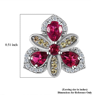 Ouro Fino Rubellite and Multi Gemstone Earrings in Platinum Over Sterling Silver 1.50 ctw