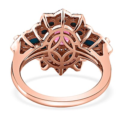 Ouro Fino Rubellite and Multi Gemstone 2.35 ctw Ring in Vermeil Rose Gold Over Sterling Silver (Size 10.0)
