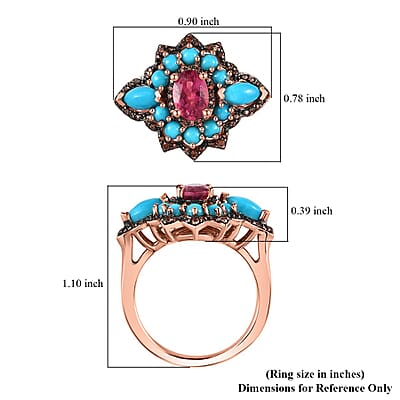 Ouro Fino Rubellite and Multi Gemstone 2.35 ctw Ring in Vermeil Rose Gold Over Sterling Silver (Size 10.0)