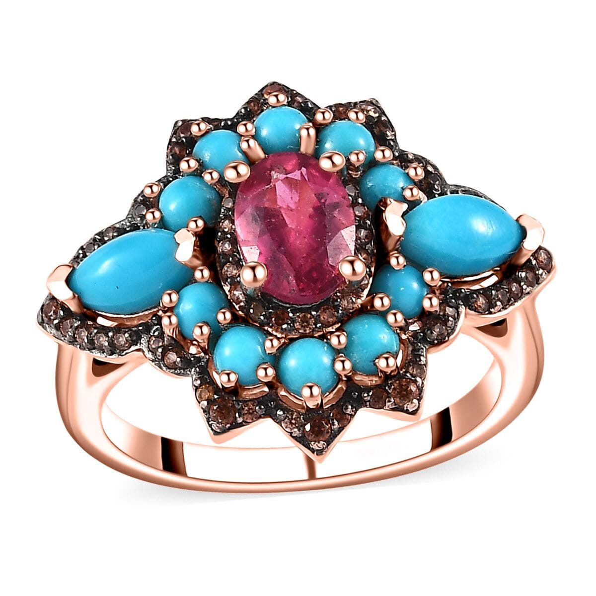 Ouro Fino Rubellite and Multi Gemstone 2.35 ctw Ring in Vermeil Rose Gold Over Sterling Silver (Size 7.0) image number 0