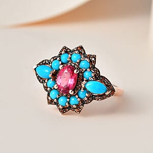 Ouro Fino Rubellite and Multi Gemstone 2.35 ctw Ring in Vermeil Rose Gold Over Sterling Silver (Size 7.0)