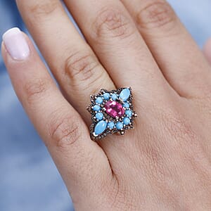 Ouro Fino Rubellite and Multi Gemstone 2.35 ctw Ring in Vermeil Rose Gold Over Sterling Silver (Size 7.0)