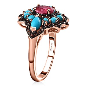 Ouro Fino Rubellite and Multi Gemstone 2.35 ctw Ring in Vermeil Rose Gold Over Sterling Silver (Size 7.0)