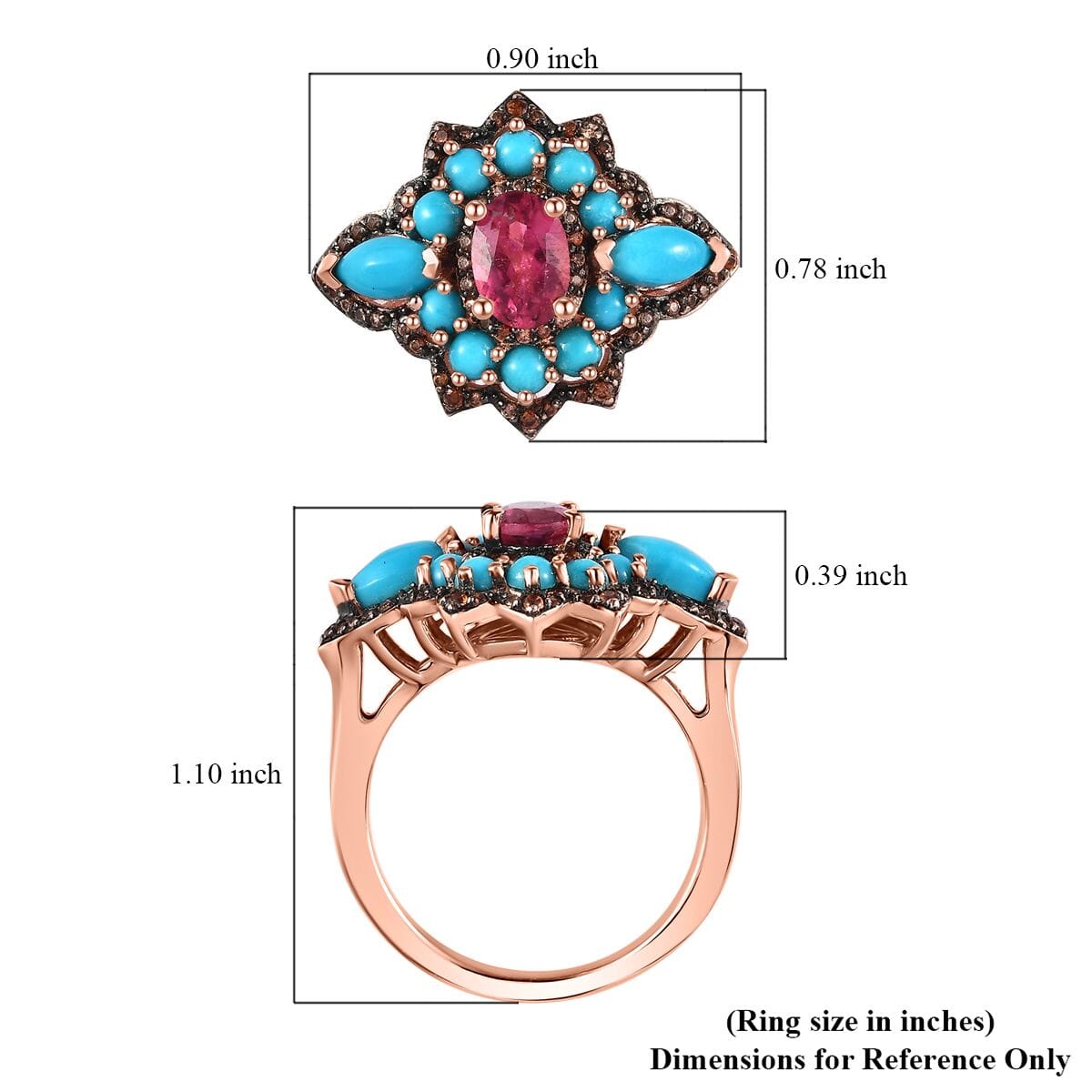 Ouro Fino Rubellite and Multi Gemstone 2.35 ctw Ring in Vermeil Rose Gold Over Sterling Silver (Size 7.0) image number 5