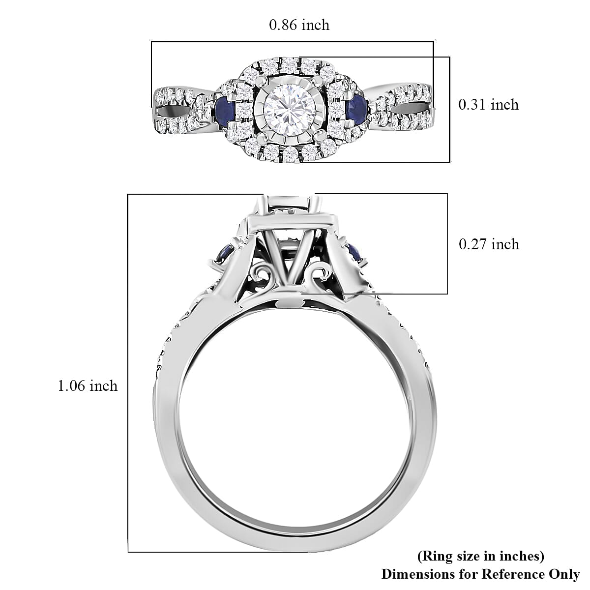 G-H SI Diamond and Blue Sapphire 0.50 ctw Infinity Ring in 10K White Gold (Size 8.5) image number 4