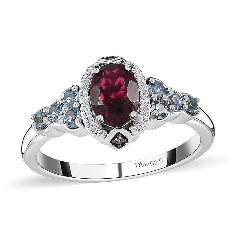 Premium Ouro Fino Rubellite and Multi Gemstone Ring in Platinum Over Sterling Silver (Size 6.0) 1.30 ctw
