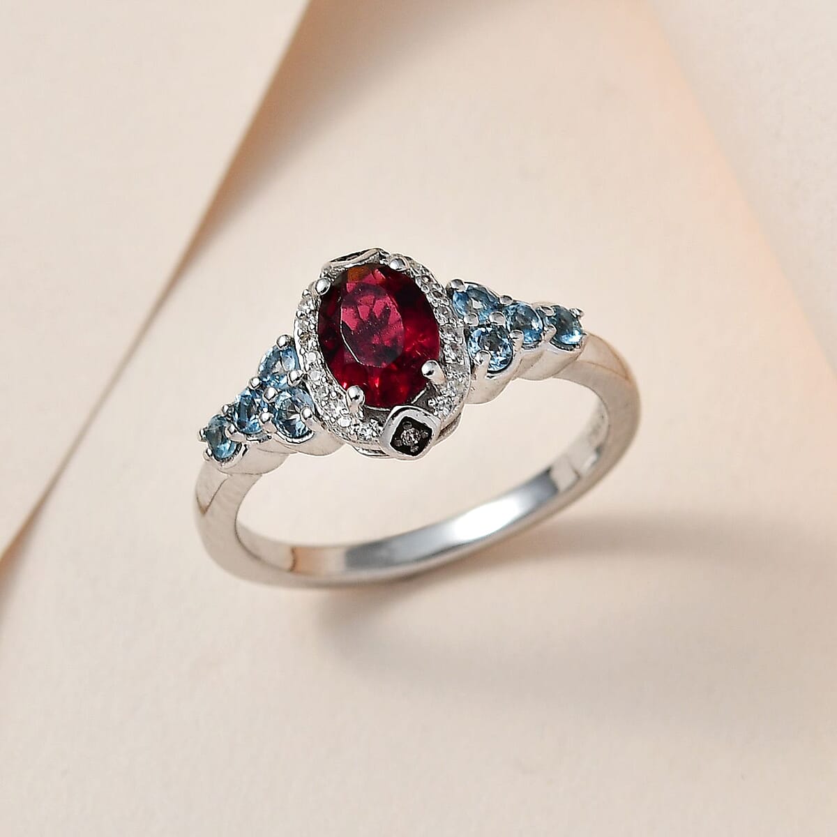 Premium Ouro Fino Rubellite and Multi Gemstone Ring in Platinum Over Sterling Silver (Size 6.0) 1.30 ctw (Del. in 8-10 Days) image number 1