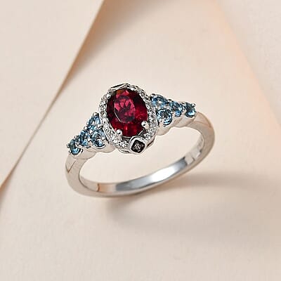 Premium Ouro Fino Rubellite and Multi Gemstone Ring in Platinum Over Sterling Silver (Size 6.0) 1.30 ctw