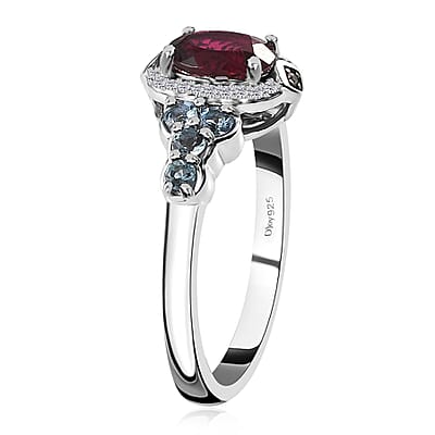 Premium Ouro Fino Rubellite and Multi Gemstone Ring in Platinum Over Sterling Silver (Size 6.0) 1.30 ctw