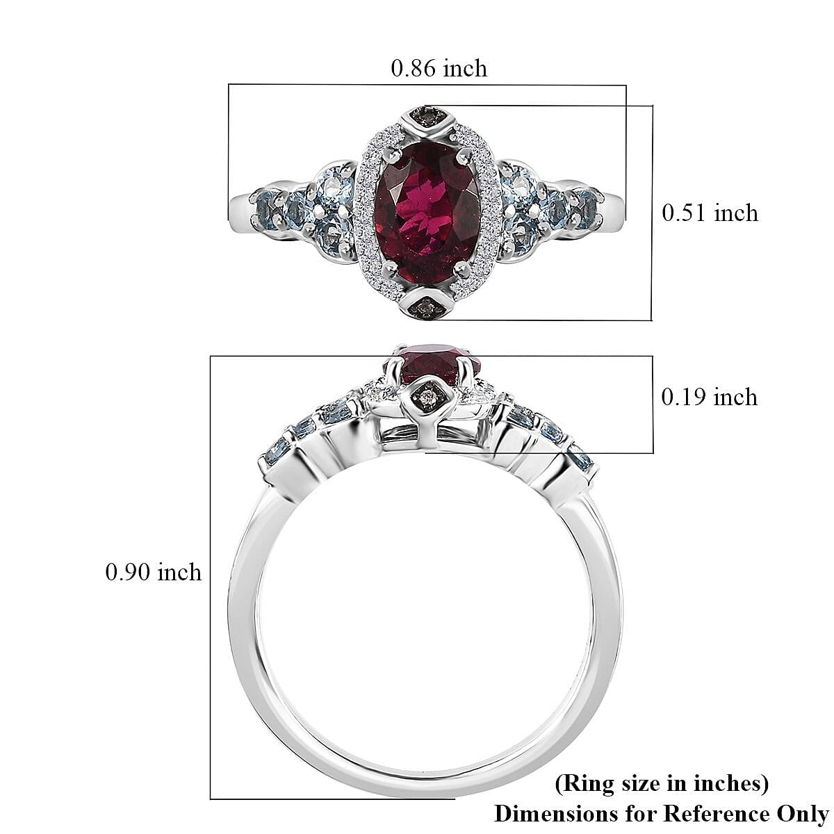 Premium Ouro Fino Rubellite and Multi Gemstone Ring in Platinum Over Sterling Silver (Size 6.0) 1.30 ctw (Del. in 8-10 Days) image number 5
