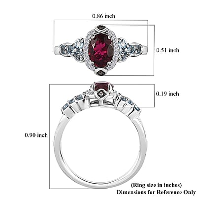 Premium Ouro Fino Rubellite and Multi Gemstone Ring in Platinum Over Sterling Silver (Size 6.0) 1.30 ctw
