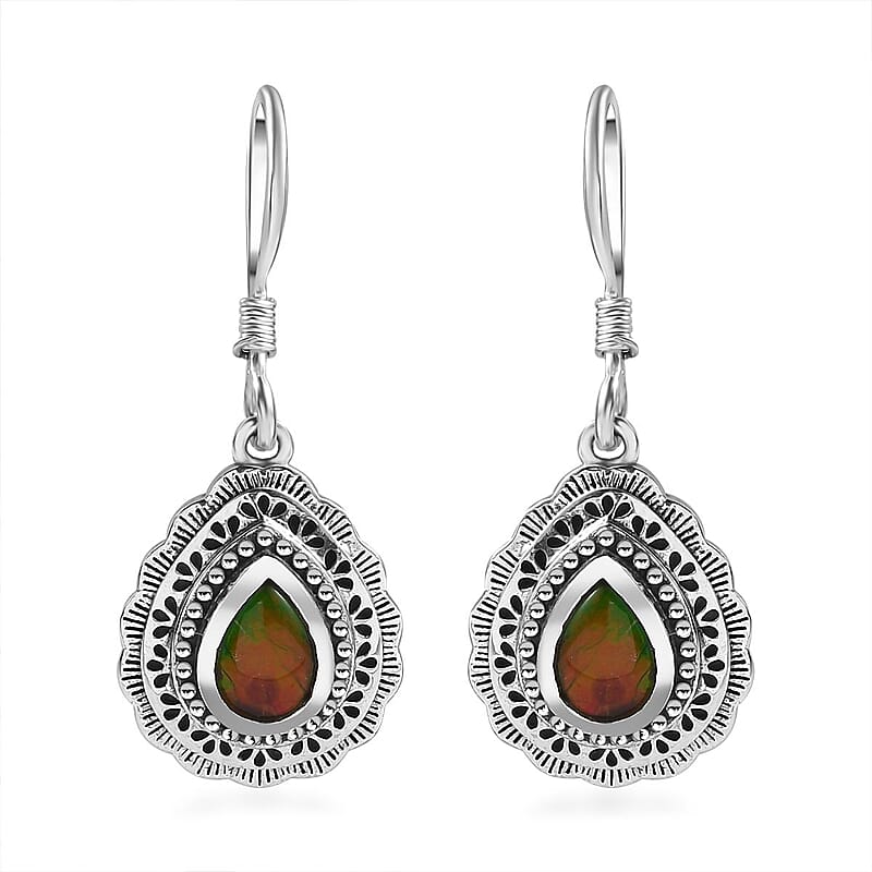 Artisan Crafted Canadian Ammolite Fish Hook Earrings in Sterling Silver