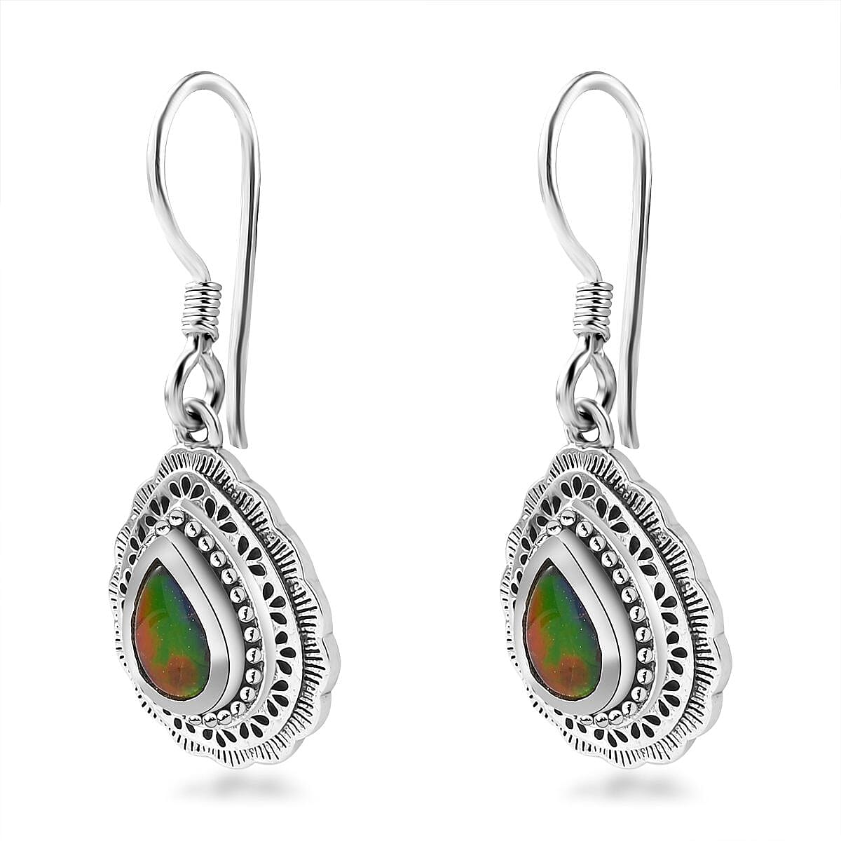 Artisan Crafted Canadian Ammolite Fish Hook Earrings in Sterling Silver image number 3
