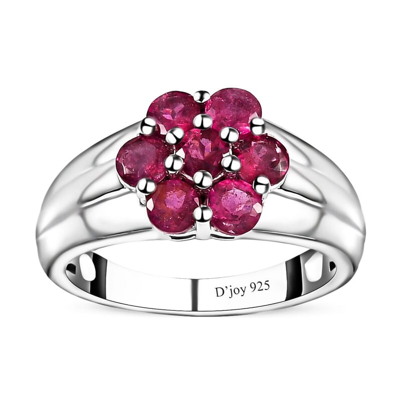 Ouro Fino Rubellite Floral Ring in Platinum Over Sterling Silver (Size 6.0) 1.25 ctw