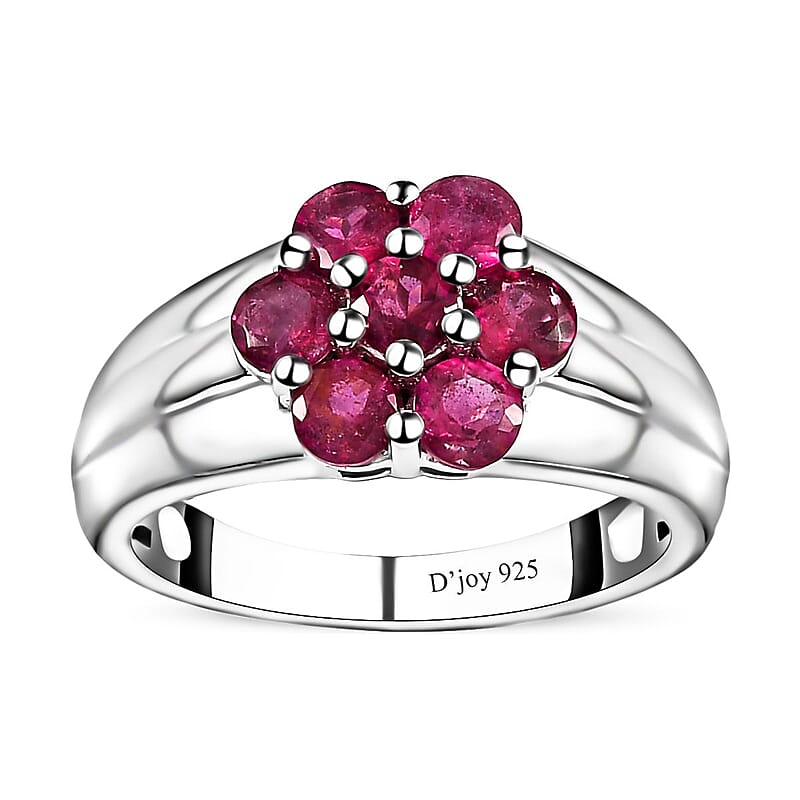 Ouro Fino Rubellite Floral Ring in Platinum Over Sterling Silver (Size 6.0) 1.25 ctw