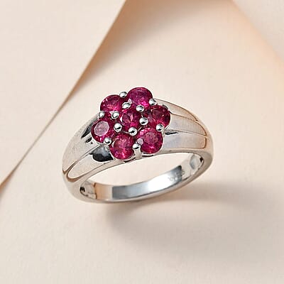 Ouro Fino Rubellite Floral Ring in Platinum Over Sterling Silver (Size 6.0) 1.25 ctw