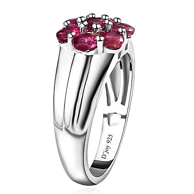 Ouro Fino Rubellite Floral Ring in Platinum Over Sterling Silver (Size 6.0) 1.25 ctw