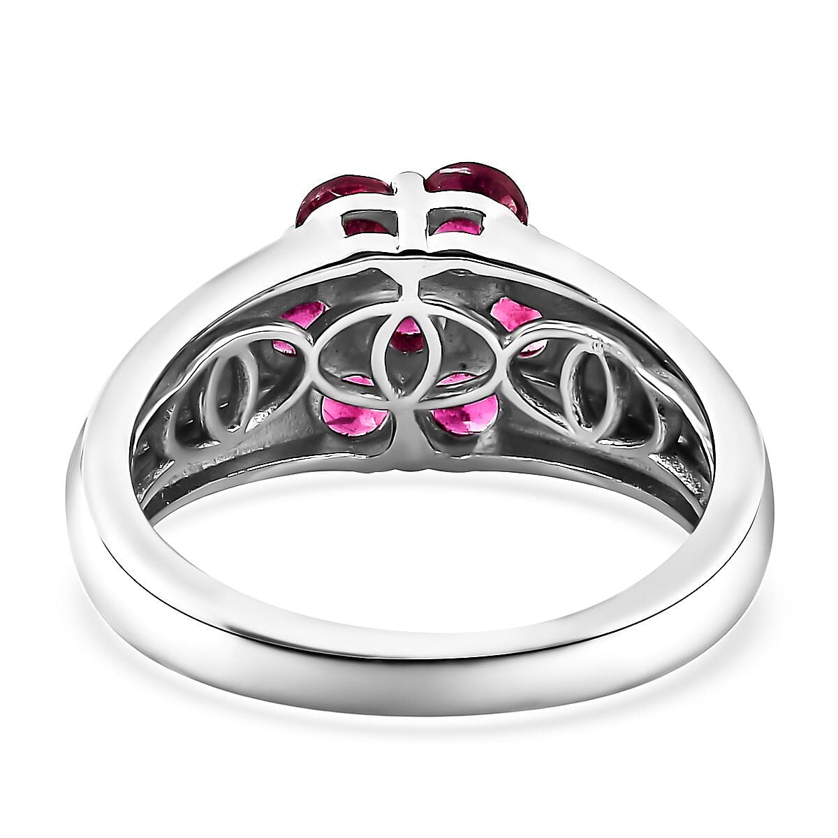 Ouro Fino Rubellite Floral Ring in Platinum Over Sterling Silver (Size 6.0) 1.25 ctw