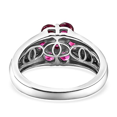Ouro Fino Rubellite Floral Ring in Platinum Over Sterling Silver (Size 6.0) 1.25 ctw