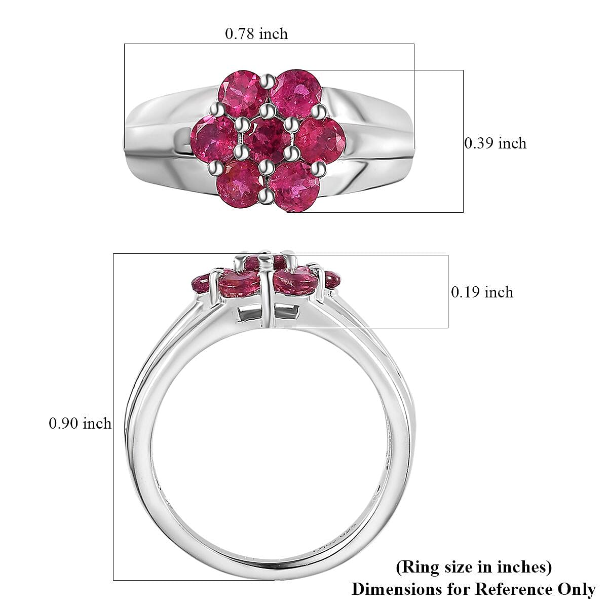 Ouro Fino Rubellite Floral Ring in Platinum Over Sterling Silver (Size 6.0) 1.25 ctw